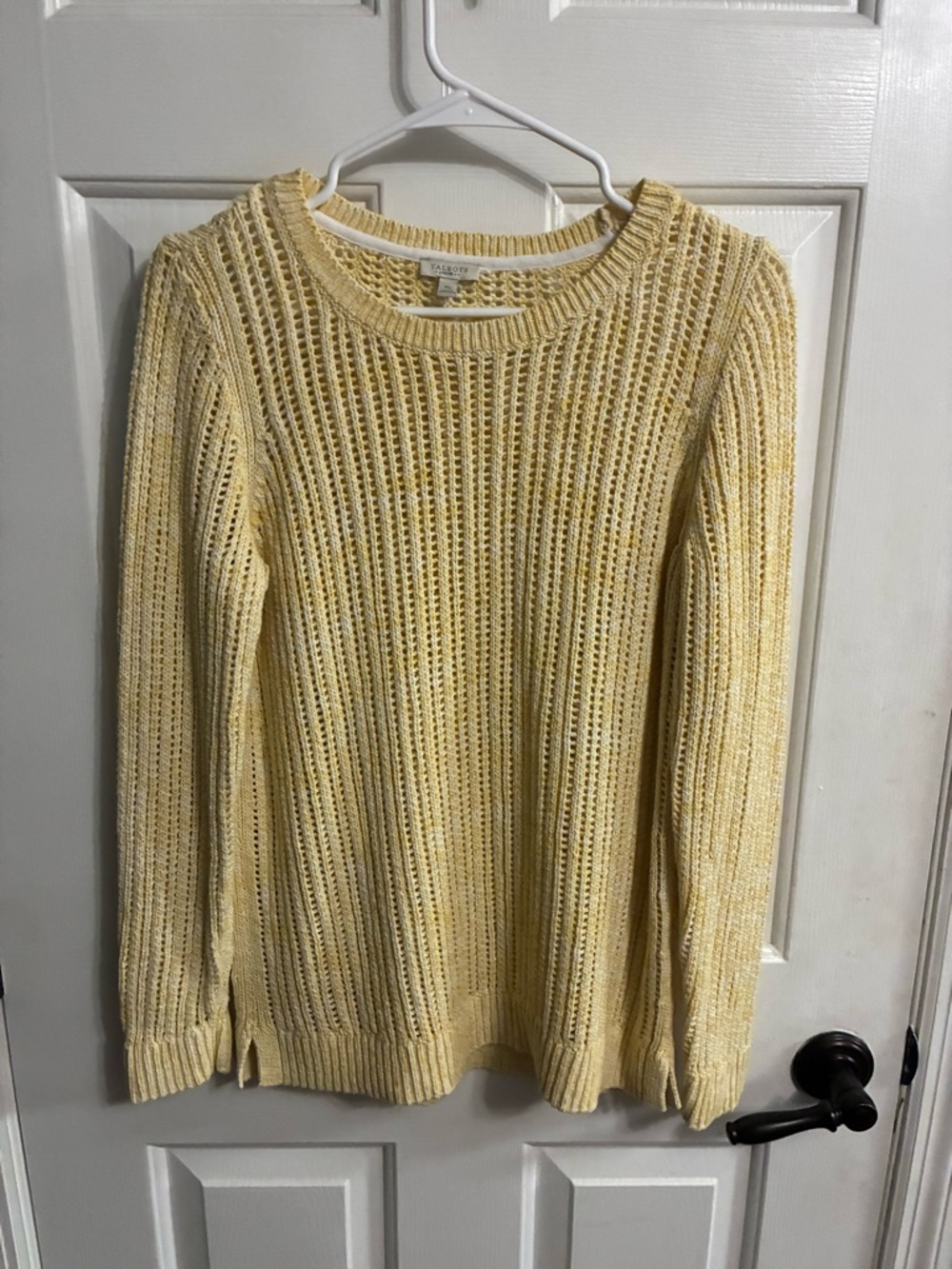Talbots Pale Yellow Open-Weave Crewneck Sweater 100% Cotton